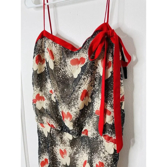 Vtg Laundry Silk Dress 8 Floral Chiffon Bow Whimsigoth Boho 90s Style Deadstock - Picture 2 of 14